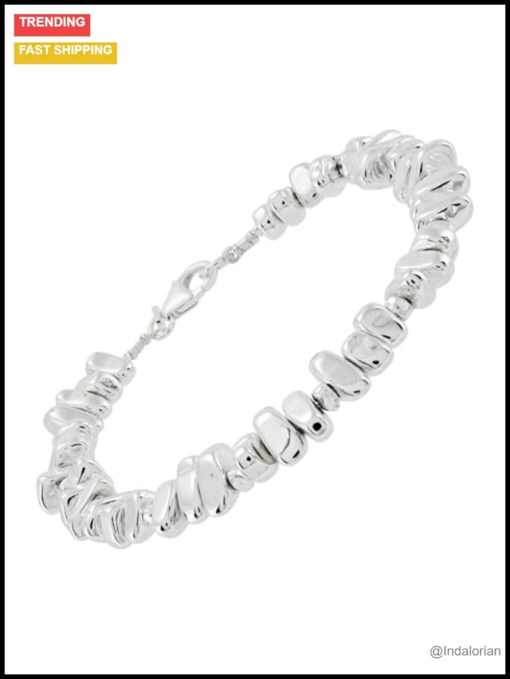 Sterling Silver Hematite Link Bracelet Lobster Clasp 7.5 Inch Stackable